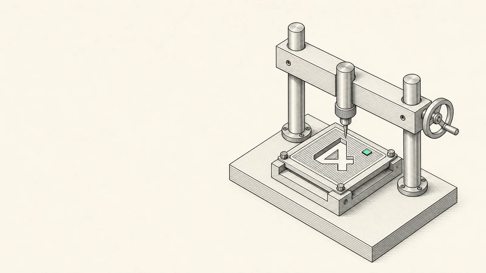 An engraving rig cutting the 4 into a chip die